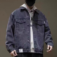 巨楠春秋季新款港風牛仔外套男寬松潮牌百搭大碼男裝工裝夾克牛仔衣 NT906黑灰色 2XL