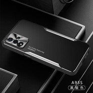 浪翔 oppoA93手機(jī)殼金屬刀鋒oppoA93S鋁合金5G防指紋四角防摔全包鏡頭超薄時(shí)尚男女保護(hù)套 黑銀【金屬刀鋒oppoA93s】+鋼化膜