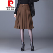 皮爾卡丹氣質(zhì)毛呢半身裙a字膝蓋百褶短裙女2021秋冬顯瘦呢子傘裙中裙針織 咖色 M