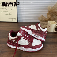 新百倫少年厚底輕便氣墊跑步鞋女2025新款情侶百搭運動(dòng)休閑板鞋小白鞋子 棗紅 38