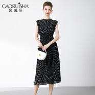 高瑞莎高瑞莎法式波點(diǎn)連衣裙立領(lǐng)無(wú)袖雪紡夏季新款收腰氣質(zhì)顯瘦女士長(cháng)裙 黑色 S