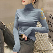 杰克淘 T恤女香港潮牌莫代爾高領(lǐng)春秋季新款內搭長(cháng)袖T恤百搭黑色上衣女 鐵灰色【莫代爾一體式】 S 【90斤以下】