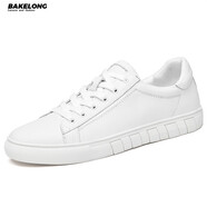 巴克龍（bakeLong）歐洲站低幫系帶皮質(zhì)休閑鞋男中青年板鞋雙拼色滑板鞋耐磨平底鞋 白色 37