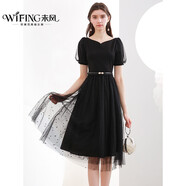未風(fēng)名媛高端網(wǎng)紗連衣裙女夏季新款品牌氣質(zhì)減齡顯瘦小黑裙 黑色 M