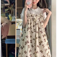 悸囈女大童吊帶裙套裝夏季中大童韓版碎花連衣裙學(xué)生學(xué)生百搭背帶裙 白色內襯+杏色裙子 150cm 建議體重65-75斤