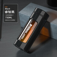 恩爾美（nRMEi）防摔玻璃杯大容量水杯男士智能雙層便攜耐高溫茶水分離泡茶杯子 【茶漏款+杯蓋鋼芯】黑 750ml