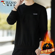 啄木鳥（TUCANO）衛(wèi)衣男秋冬季潮流寬松圓領(lǐng)長袖t恤學(xué)生打底衫上衣 黑色(加絨)2XL