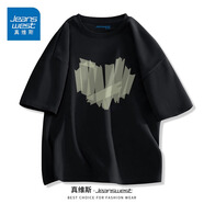 真維斯（Jeanswest）青少年港風(fēng)t恤男女短袖夏季純棉高支數寬松情侶ins潮流半袖體恤JR 黑（膠帶心） XL 【適合130-160斤】