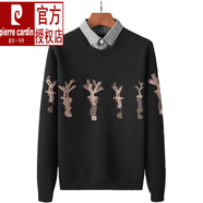 皮爾卡丹男裝品牌高端商務(wù)假兩件套毛衣男領(lǐng)針織衫假兩件韓版寬松加絨帶領(lǐng)打底衫秋冬季 【黑】鹿頭襯衣領(lǐng) XL 130-140斤