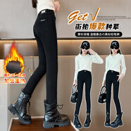 細仔碼頭兒童裝女童鉛筆褲加絨加厚中大童彈力牛仔褲百搭魔術(shù)褲緊身褲甜酷 黑色加絨款 奧利絨 160cm