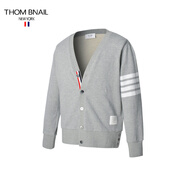 THOM BNAIL TB四道杠針織開衫男新款男士四條杠外套上衣情侶學生時尚潮流可外穿外套男上衣 淺灰色 1碼/M