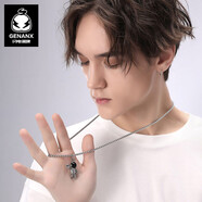 Genanx閃電潮牌太空人掛鏈情侶Hiphop宇航員摘星人吊墜鈦鋼項(xiàng)鏈潮 銀白色