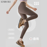 XINBUCKS收腹提臀加絨加厚鯊魚褲女秋冬保暖打底褲外穿薄絨芭緊身瑜伽褲比 咖色薄絨（適合0至15°C） 2XL碼 適合140-155斤