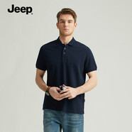 Jeep吉普男裝2025夏季新款短袖t恤男翻領(lǐng)POLO衫體恤純棉帶領(lǐng)半袖上衣 藏青色 【96%棉4%氨綸】 3XL （190-205斤）
