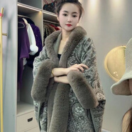 美芙仁抖音時尚歐風披肩歐美風連帽毛毛帶袖大碼針織斗篷式中年媽媽披風 圖片色 均碼 建議85-185斤左右