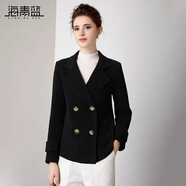 海青藍簡(jiǎn)約氣質(zhì)毛呢短外套女秋冬2024新款顯瘦羊毛雙面呢子大衣雙排扣 黑色 S