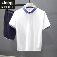 JEEP SPIRIT高端日系拼色翻領(lǐng)POLO襯衫短袖體恤男2024夏季薄款純色簡(jiǎn)約休閑t 白色 L 體重推薦-115斤