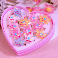 兒童寶石小戒指公主可愛(ài)卡通七彩鉆磨砂花朵孩女童首飾飾品禮物 皇冠款隨機12個(gè)-合金可調節 15號