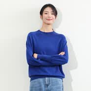SHOKAY【100%牦牛絨】針織衫女秋冬保暖純色套頭毛衣內搭單穿通勤 泡泡袖-寶藍 S