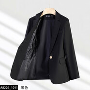 簡蜓夾棉黑色小西裝外套女冬季加厚新款保暖氣質(zhì)職業(yè)裝套裝西服正裝秋 常規(guī)-黑色西裝 S （建議：80-90斤）