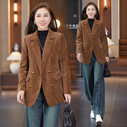 創(chuàng)京懿選韓版豹紋小西服女感復(fù)古豹紋西裝外套女2024秋冬新款寬松休閑夾棉 金棕色 M【100-110斤】