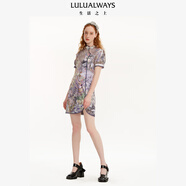 LULUALWAYS夏季新款【絲竹美人】印花改良版收腰旗袍式連衣裙 紫色 S
