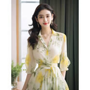 MODX香港潮牌奧萊品牌高端精致綠色長(cháng)袖碎花襯衫連衣裙春季女裝法式氣 花色 XL