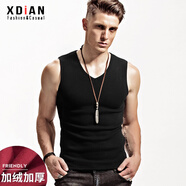 續(xù)點(diǎn)保暖背心男加絨加厚寬肩V領(lǐng)棉秋冬無袖t恤男打底衫男健身修身緊身 黑色 M 碼90-110斤左右修身版型