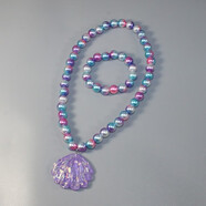 夢(mèng)君宸兒童女寶寶小女孩配飾貝殼仿珍珠珠子項鏈手鏈套裝二件套女童飾品 紫色