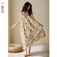 家樂(lè )芬睡裙女睡衣梭織棉紗布棉質(zhì)全棉夏季夏天夏款背心無(wú)袖大碼連衣裙 A824787鶯草黃 XL 適合165-170cm體重120-140斤