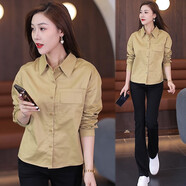 憶靈早秋新款女士襯衫背后開(kāi)叉短款上衣2025春秋外套設計感襯衣長(cháng)袖 卡其色  M【80-110】
