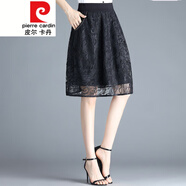 皮爾卡丹（pierre cardin）2023花苞裙網(wǎng)紗半身裙女春秋短裙冬高腰百褶裙燈籠裙打底裙子針織 黑 (蕾絲)8834 L