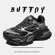 BUFFNY品牌老爹鞋男2024新款透氣ins網(wǎng)面鞋增高厚底運動黑色男鞋情侶鞋 黑色 39