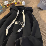 莫小刀美式重磅衛衣男春秋冬季加絨加厚潮牌字母連帽高街寬松情侶外套男 R263 黑色 加絨 2XL 140-155斤