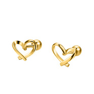 GOLDO JEWELRYS999足銀愛(ài)心耳釘螺絲耳環(huán)睡覺(jué)不用摘養耳洞輕奢鏤空心形耳飾 愛(ài)心螺絲耳釘-黃金色 足銀