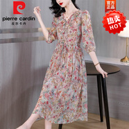 皮爾卡丹（pierre cardin）碎花真絲連衣裙女士夏季2025新款闊太太高端氣質(zhì)時(shí)尚別致漂亮裙子 主圖色 L 建議105-120斤