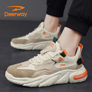 德爾惠（DEERWAY）老爹鞋男鞋2025夏季鞋子男士休閑鞋透氣厚底運動鞋 米杏 42