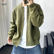 啄木鳥（TUCANO）2023新款開衫毛衣男士春秋季韓系時尚百搭休閑純色寬松大碼針織衫 綠色 2XL