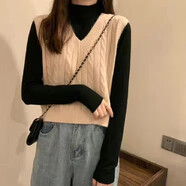 歐洛黛毛衣馬甲女寬松v領(lǐng)簡約春秋新款馬夾坎肩顯瘦百搭針織背心上衣女 奶杏色 均碼 80-140斤