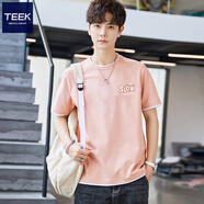 TEEK潮流短袖t恤男生假兩件上衣 2026春夏季純棉男裝青年時(shí)尚休閑衣服 C6SN62粉色 S