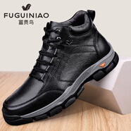 富貴鳥(niǎo)秋冬男士馬丁靴真皮軟皮軟底雪地靴加絨保暖戶(hù)外棉鞋透氣輕便男鞋 黑色【四季款】 37