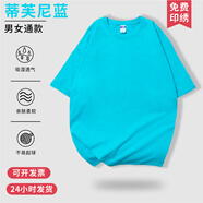 秋枝猴t恤定制純棉300g重磅圓領(lǐng)速干短袖純色T恤加厚男女半袖休閑寬松工衣訂制 蒂夫尼藍 S