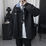 魯雅爾假兩件外套男套裝春秋季復古休閑寬松衣服男青少年韓版三件套夾克 黑色外套 XL 【建議120-140斤】