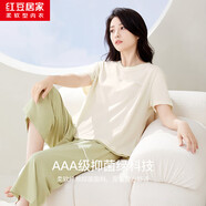 紅豆居家純棉睡衣女夏季抑菌短袖舒膚家居服淡奶綠165/88A