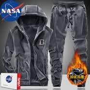 NASA BASE金絲絨衛(wèi)衣套裝男秋季休閑衣服外套男士加絨加厚冬季潮流衛(wèi)衣男裝 灰色 XL (推薦體重125-140斤)