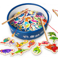 爸爸媽媽木質(zhì)釣魚(yú)玩具釣魚(yú)池兒童早教玩具帶磁性釣魚(yú)臺(tái)兒童玩具撈魚(yú)玩具男孩女孩生日禮物51魚(yú)桶裝
