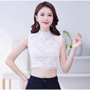 尚爵尤妮半高領(lǐng)無袖蕾絲背心女性感內(nèi)搭打底衫緊身女式立領(lǐng)網(wǎng)紗上衣 白色 蕾絲打底 L 【推薦體重90-120斤】