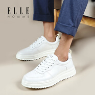 ELLEHOMME小白鞋男透氣休閑男鞋內(nèi)增高明星款系列空軍一號板鞋春秋送男友 純白色YC9C694082 40 偏大建議選小一碼