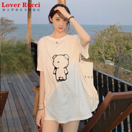 LOVER RUCCI短袖女中長(zhǎng)款遮臀t恤夏季圓領(lǐng)白色純棉體恤寬松大版下體失蹤上衣 白色(背影熊款) M