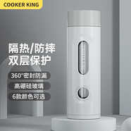 炊大皇（COOKER KING）玻璃水杯防爆隔熱防燙防滑底帶茶漏 戶外便攜高顏值透明家用420ml 月色灰